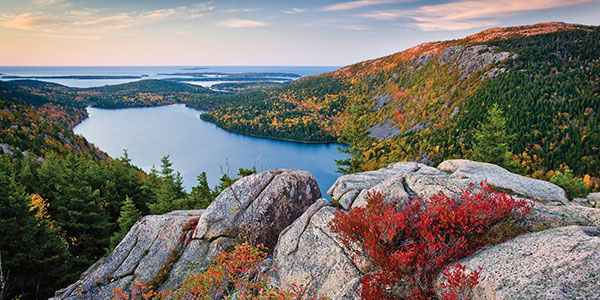 Sunrise at Jordan Pond View from North Bubble at Acadia National Park