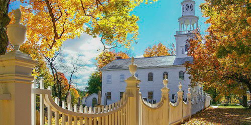 Old First Church & Robert Frost Burial Ground in Fall